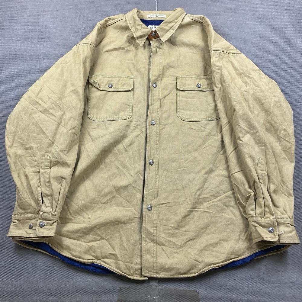 Orvis Mens Jacket XXL Beige Fleece Lined Shacket Outdoor Gorp Cabincore Canvas